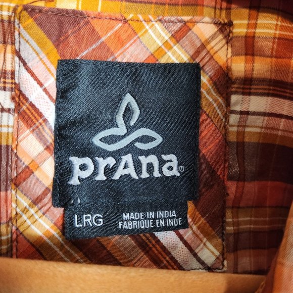Prana Plaid Short Sleeve Button Down Shirt Organic Cotton Orange Large - Picture 6 of 9